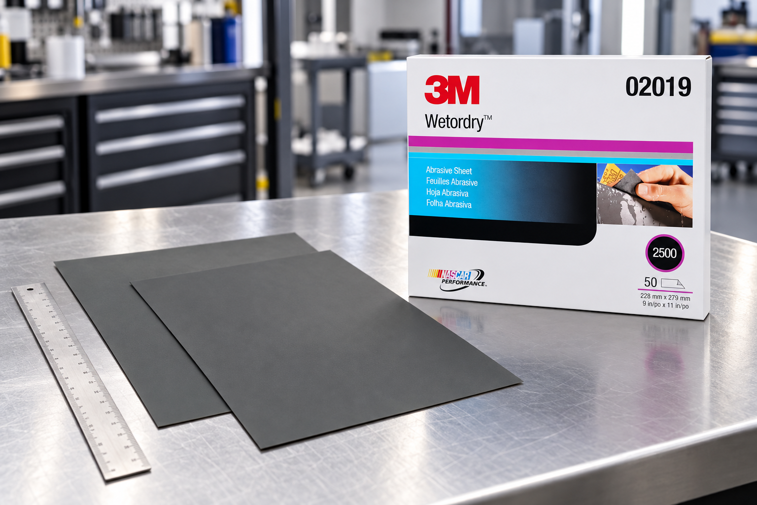 Empaque 3M Wetordry 02019 grano 2500 con hojas abrasivas grises